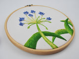 Agapanthus in Dublin Embroidery Purple and Green Flower 6 inch hoop finished piece