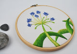 Agapanthus in Dublin Embroidery Purple and Green Flower 6 inch hoop finished piece