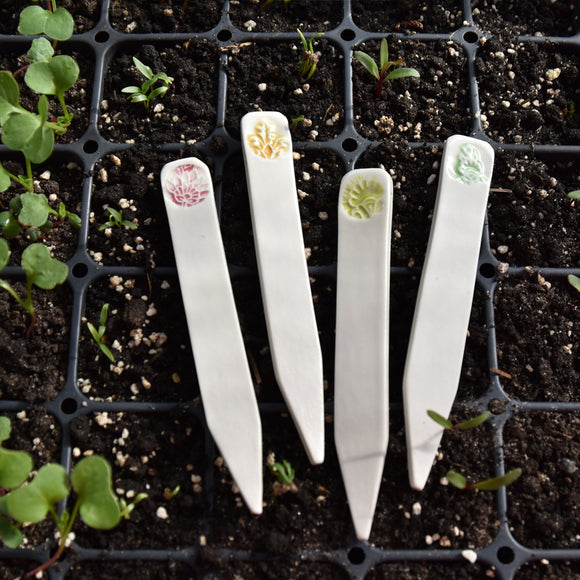 Porcelain Plant Markers-- Floral Design Set of 4 Reusable