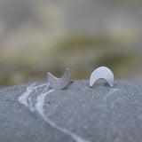 Tiny Crescent Moons Studs in Brushed Recycled Silver