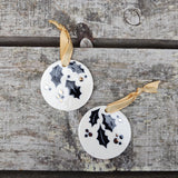 Holly and Berries Porcelain Ornament Sgraffito with Gold Lustre Details