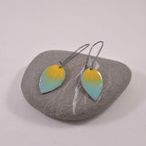 Aspen Leaf Enameled Earring on Oxidized Silver Hook Blue and Yellow