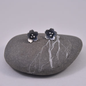 Cherry Blossom Cluster Studs in Oxidized Silver