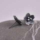 Cherry Blossom Cluster Studs in Oxidized Silver