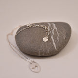 Oval Charm Tiny Necklace-- Heart in Recycled Silver with Extender Chain