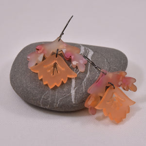 Leaf and Flower Tropical Orange Acrylic on Oxidized Sterling Silver Hooks