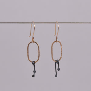 Golden Ovals with Sprouts in Oxidized Recycled Sterling Silver with Gold Filled Hooks