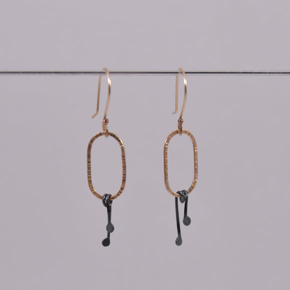 Golden Ovals with Sprouts in Oxidized Recycled Sterling Silver with Gold Filled Hooks