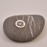 Circle Charm Tiny Necklace-- Heart Burst in Recycled Silver with Extender Chain