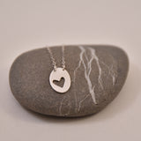 Oval Charm Tiny Necklace-- Heart in Recycled Silver with Extender Chain