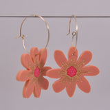 Hepatica Flower Earring in Coral Acrylic on Gold Filled Hoops