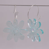 Hepatica Flower Earring in Pale Blue Glass Acrylic on Sterling Silver Hoops