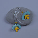 Matisse Flower Aqua and Goldenrod Enameled Earring on Oxidized Silver Hook