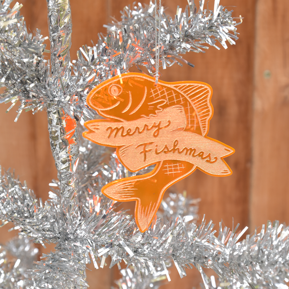 Merry Fishmas Acrylic Ornament with Gold Details