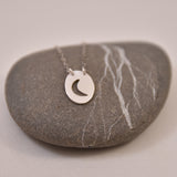 Oval Charm Tiny Necklace-- Moon in Recycled Silver with Extender Chain