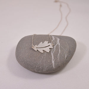 Oak Leaf Necklace in Brushed Recycled Silver