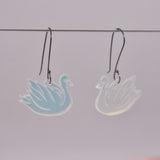 Party Swans Earring in Iridescent Acrylic on Oxidized Sterling Silver Hooks