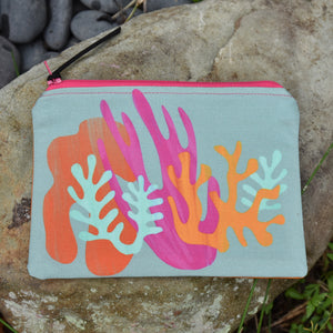 Rock Pool on Grey Linen/Cotton Lined Zipper Bag