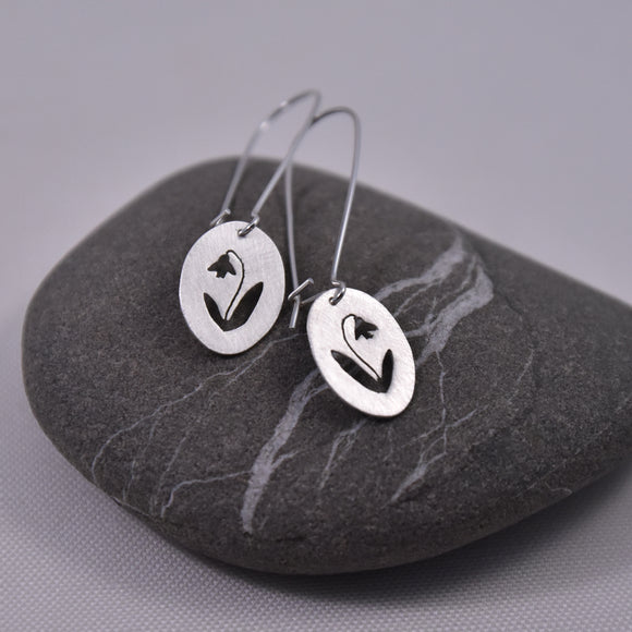 Snowdrops Silhouette Earring Recycled Sterling Silver on Silver Hook