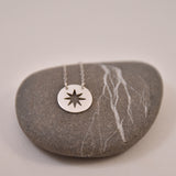Circle Charm Tiny Necklace-- Starburst in Recycled Silver with Extender Chain