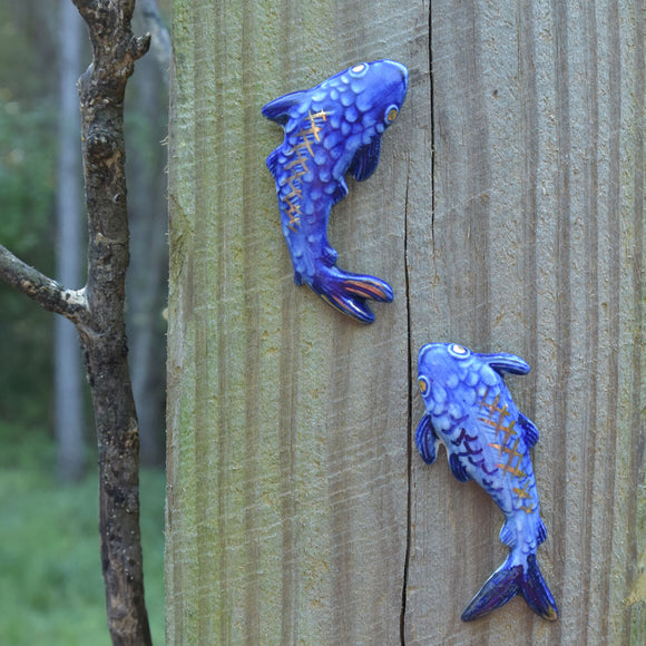 Wall Fish Pair in Cobalt Blue with Gold Lustre Set #1