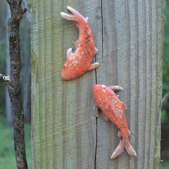 Wall Fish Pair in Orange with Gold Lustre Set #1