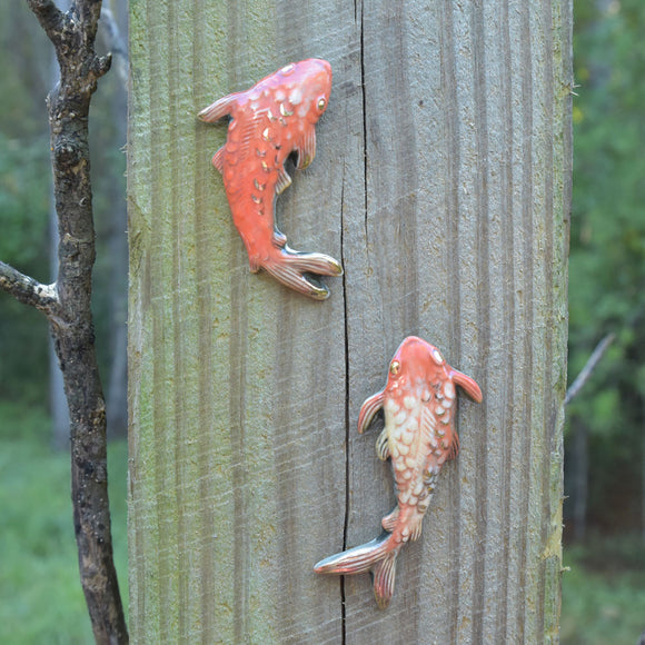 Wall Fish Pair in Orange with Gold Lustre Set #2