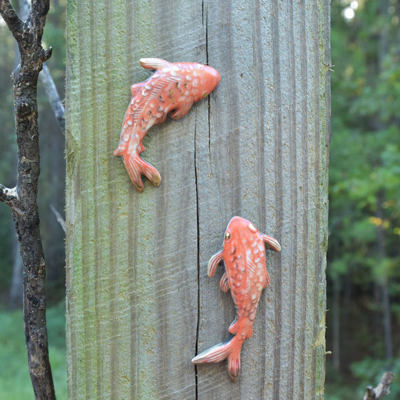 Wall Fish Pair in Orange with Gold Lustre Set #3