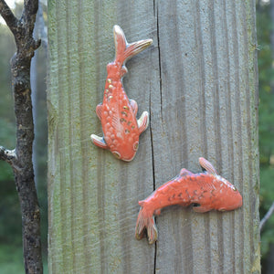 Wall Fish Pair in Orange with Gold Lustre Set #4