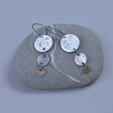 Full Moon and Stars Enameled Earring on Oxidized Silver Hook with Mixed Metals