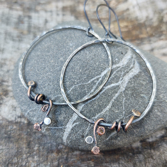 Berry Vine Hoop Earrings in Recycled Sterling Silver with Copper Accents