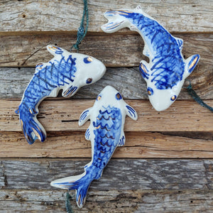 Porcelain Fish Cobalt Blue with Gold Lustre Details