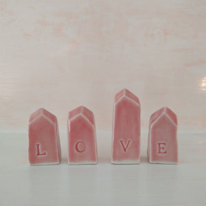 Geometric Love Houses Set of 4 Houses in Porcelain in coral pink