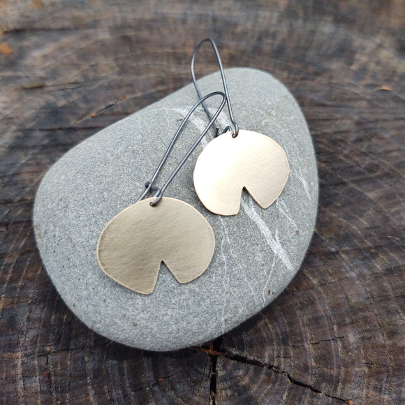 Large Lily Pad Dangle Earring Gold Filled on Oxidized Silver Hook