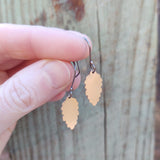 Small Fir Cone Dangle Earring Gold Filled Leaf on Oxidized Silver Hook