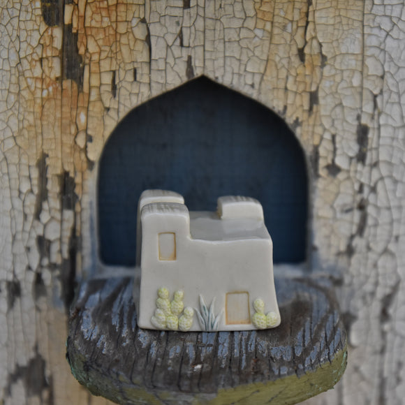 Adobe House #1 in Porcelain with Clear Glaze and Cactus and Agave