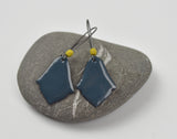 Blue Grey India Enameled Earring on Oxidized Silver Hook