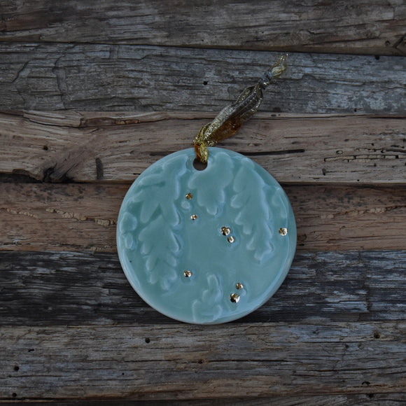 Winter Branch in Celadon Porcelain with Gold Lustre Ornament