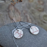 Pink Mishima Hatch Circles on Blackened Silver Small Hoops