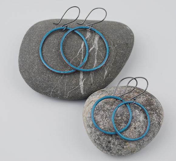 Denim Enameled Hoops Large and Small Sizes