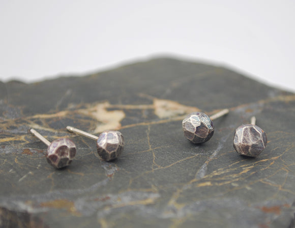 Tiny Stone Studs Faceted Drop-- oxidized silver