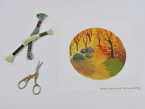 "Fall Path" Waldorf Inspired Embroidery Background, Fill in with Your Own Stitches