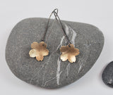 Golden Cherry Blossom Dangle Earring--Brushed Gold Filled Metal on Oxidized Silver Kidney Earwires