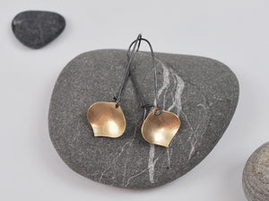 Golden Onion Earring--Brushed Gold Filled Metal on Oxidized Silver Kidney Earwires