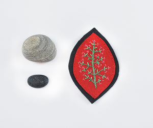 Embroidered Felt Brooch-- Rust on Charcoal Grey
