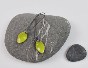 Lime Leaf Enameled Earring on Oxidized Silver Hook