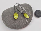 Lime Leaf Enameled Earring on Oxidized Silver Hook