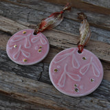 Mistletoe in Coral Porcelain with Gold Lustre Ornament Two Sizes