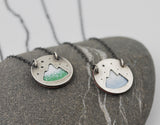 Tiny Mountain--hand cut recycled silver layered over enameled copper