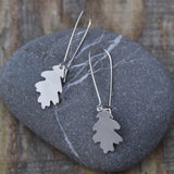 Oak Leaf Dangle Earring--Brushed Recycled Silver on Silver Kidney Earwires